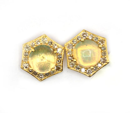 14k Solid Gold Diamond Earring With Opal Stone