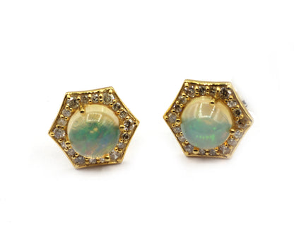 14k Solid Gold Diamond Earring With Opal Stone