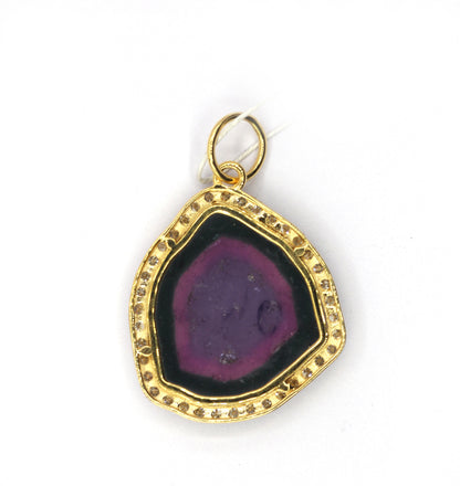 Watermelon Tourmaline 14k Solid Gold Diamond Pendants