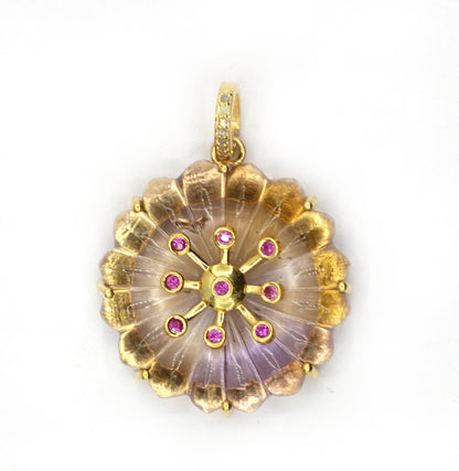 Ametrine Round Silver Pave Diamond Pendant