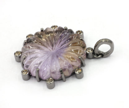 Ametrine Silver Pave Diamond Pendant