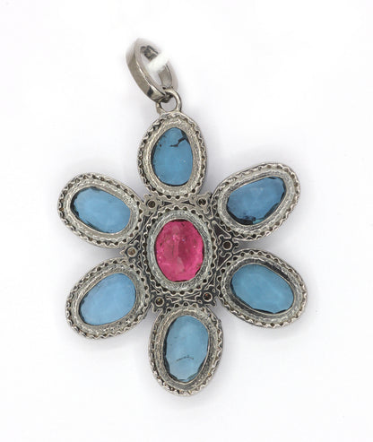 Flower Silver Pave Diamond Pendant