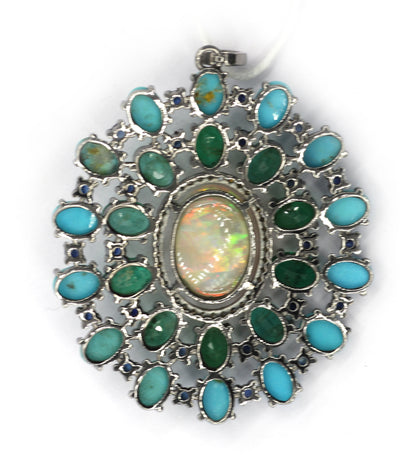Oval Silver Pave Diamond Pendant