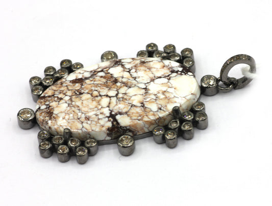 Oval Silver Pave Diamond Pendant