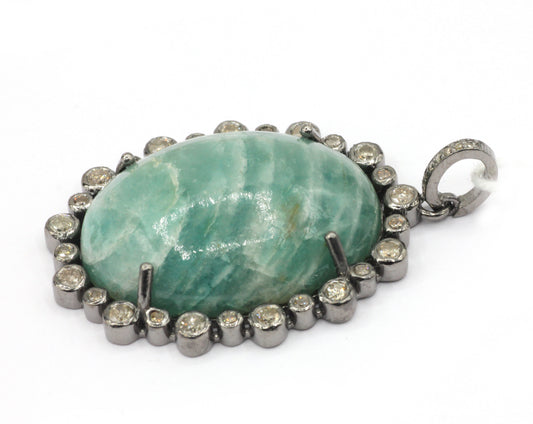 Oval Silver Pave Diamond Pendant