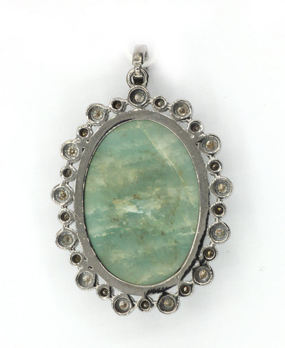 Oval Silver Pave Diamond Pendant