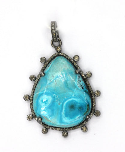 Pear Silver Pave Diamond Pendant