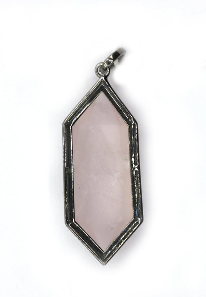 Rose Quartz Silver Pave Diamond Pendant