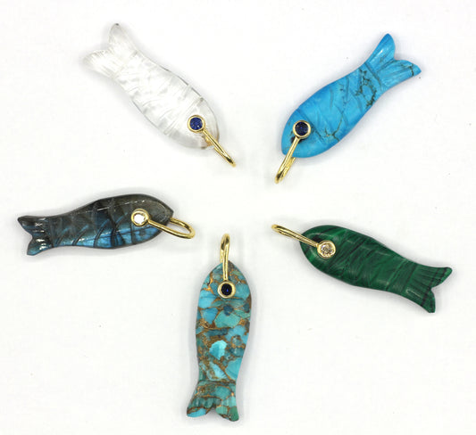Fish Silver Pave Diamond Pendant