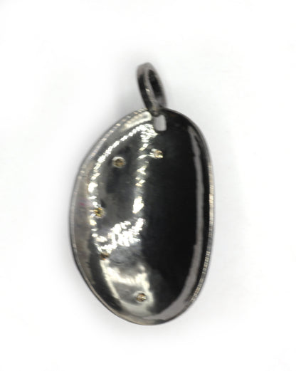 Oval Silver Pave Diamond Pendant