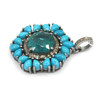 Green Kynite sterling silver Diamond pendant With Turquoise Stone