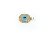 Round Evil Eye 14k Solid Gold Diamond Pendants.