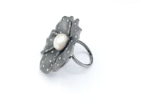 Flower Pave Diamond Ring .925 Oxidized Sterling Silver Diamond Ring, Genuine handmade pave diamond Ring Size Approx 1.20"(30 MM)