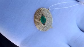 Oval Disk on Evil Eye 14k Solid Gold Diamond Pendants.