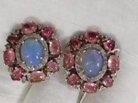 Opal & Tourmuline 925 silver Diamond Earring Stud