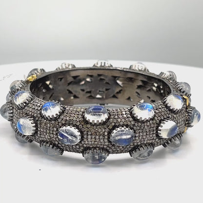 Rainbow Moonstone Diamond Bangle