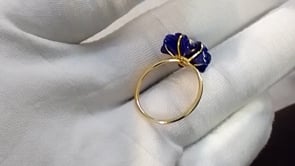 14K Gold Ring with Carved Lapis Lazuli Flower and Diamond Center