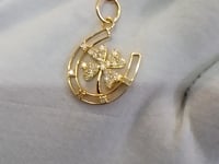 Horseshoe 14k Solid Gold Diamond Pendant