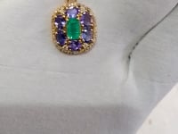 Tanzanite 14k Solid Gold Diamond Pendant With Emerald Stone