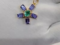 Tanzanite 14k Solid Gold Diamond Pendant With Emerald Stone