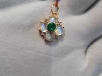 Rainbow Moonstone 14k Solid Gold Diamond Pendant With Emerald Stone