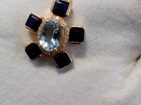 Aquamarine 14k Solid Gold Diamond Pendant