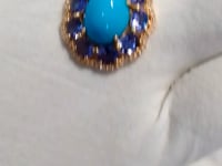 Tanzanite 14k Solid Gold Diamond Pendant With Turquoise Stone