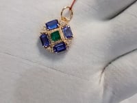Tanzanite 14k Solid Gold Diamond Pendant With Emerald Stone