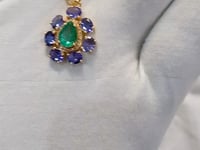 Tanzanite 14k Solid Gold Diamond Pendant With Emerald Stone