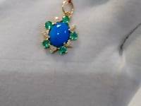 Turquoise 14k Solid Gold Diamond Pendant With Emerald Stone