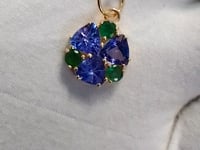 Tanzanite 14k Solid Gold Pendant With Emerald Stone