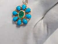 Turquoise 14k Solid Gold Diamond Pendant With Emerald Stone