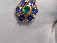 Tanzanite 14k Solid Gold Diamond Pendant With Emerald Stone