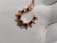 Horse Shoe 14k Solid Gold Diamond Pendant With Emerald Stone