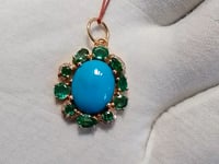 Turquoise 14k Solid Gold Diamond Pendant With Emerald Stone