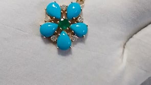 Turquoise 14k Solid Gold Diamond Pendant With Emerald Stone