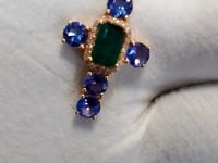 Tanzanite 14k Solid Gold Diamond Pendant With Emerald Stone