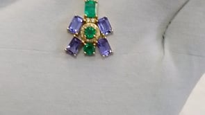 Tanzanite 14k Solid Gold Diamond Pendant With Emerald Stone