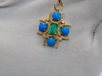 Emerald 14k Solid Gold Diamond Pendant With Turquoise Stone