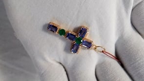 CROSS 14k Solid Gold Diamond Pendant With Tanzanite & Emerald Stone