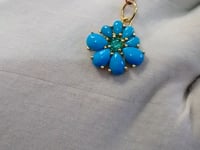 Turquoise 14k Solid Gold Pendant With Emerald Stone