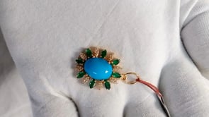 Turquoise 14k Solid Gold Diamond Pendant With Emerald Stone