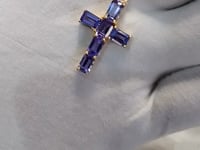 Tanzanite Cross 14k Solid Gold Pendant