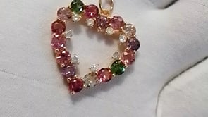 Heart Shape 14k Solid Gold Diamond Pendant With Tourmaline Stone