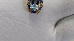 Aquamarine 14k Solid Gold Diamond Pendant With Blue Sapphire Stone