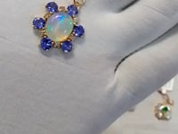 Tanzanite 14k Solid Gold Diamond Pendant With Ethiopian opal Stone