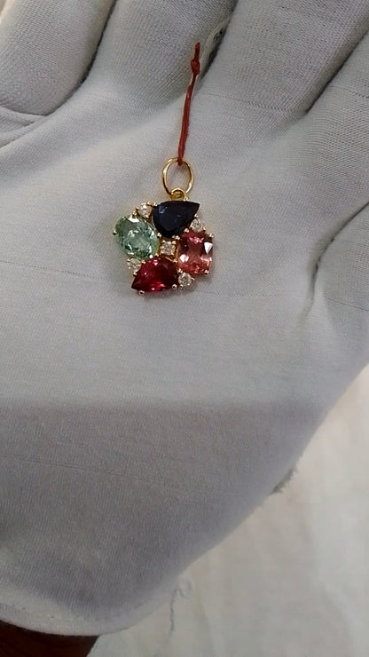 Tourmaline 14k Solid Gold Diamond Pendant