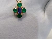 Emerald 14k Solid Gold Diamond Pendant With Tanzanite Stone
