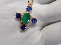 Emerald 14k Solid Gold Diamond Pendant With Tanzanite Stone
