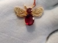 Bee 14k Solid Gold Diamond Pendant With Tourmaline Stone